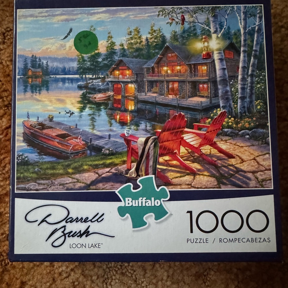 Buffalo David Bitton Loon Lake Puzzle with Red Adirondack Chairs & Blue Lake